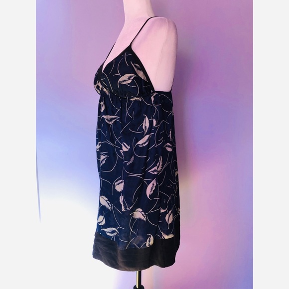 Anthro Yumi Kim navy silk dress with feather print - Picture 3 of 5